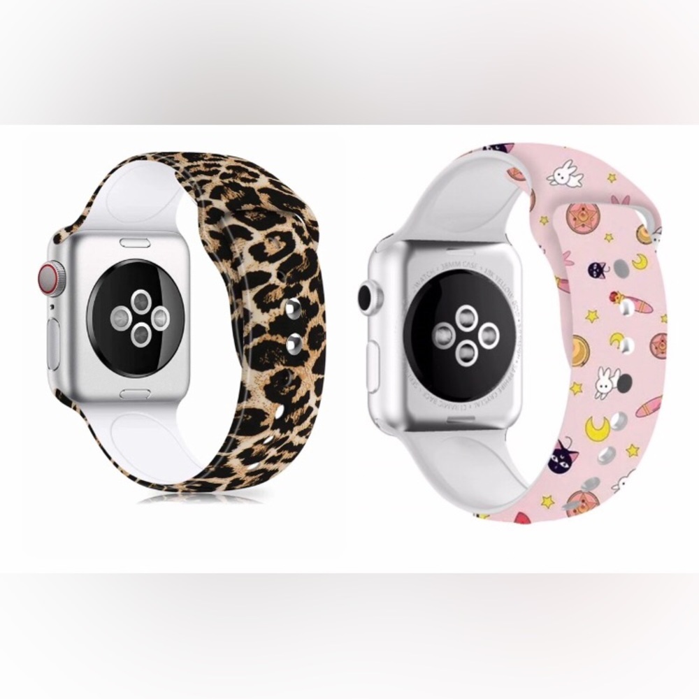 🆕 2 Band For Apple Watch one Leopard and one Sailor Moon Pink 38/40 mm. New